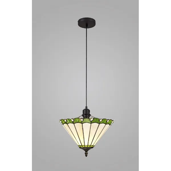 Ware 1 Light Uplighter Pendant E27 With 30cm Tiffany Shade, Green Cream Crystal Black
