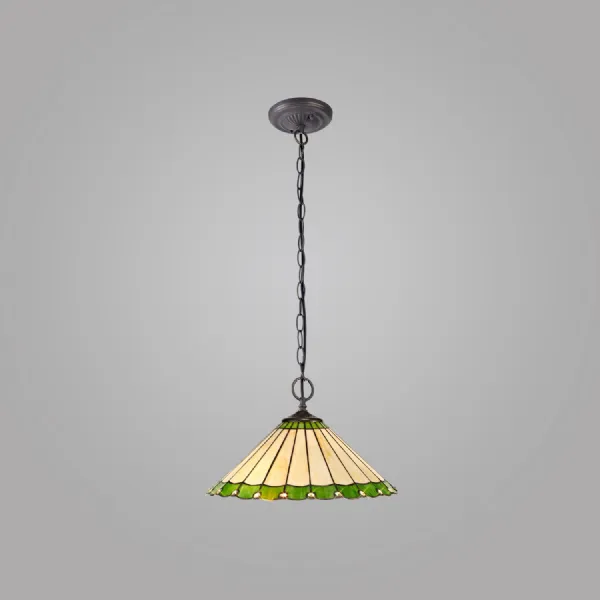 Ware 2 Light Downlighter Pendant E27 With 40cm Tiffany Shade, Green Cream Crystal Aged Antique Brass