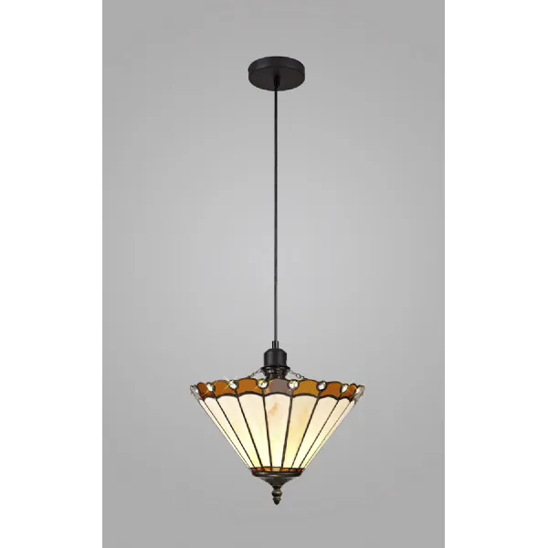 Ware 1 Light Uplighter Pendant E27 With 30cm Tiffany Shade, Amber Cream Crystal Black