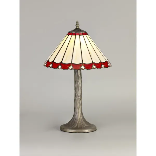 Ware 1 Light Tree Like Table Lamp E27 With 30cm Tiffany Shade, Red Cream Crystal Aged Antique Brass