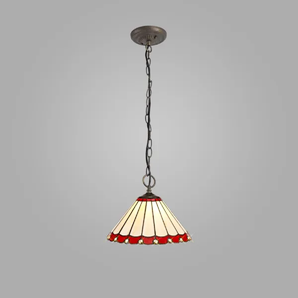 Ware 3 Light Downlighter Pendant E27 With 30cm Tiffany Shade, Red Cream Crystal Aged Antique Brass