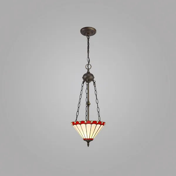 Ware 2 Light Uplighter Pendant E27 With 30cm Tiffany Shade, Red Cream Crystal Aged Antique Brass