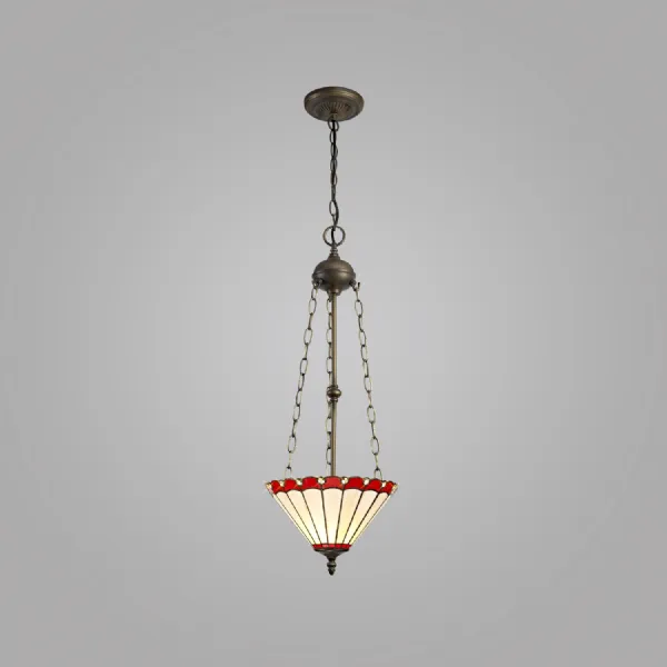 Ware 3 Light Uplighter Pendant E27 With 30cm Tiffany Shade, Red Cream Crystal Aged Antique Brass