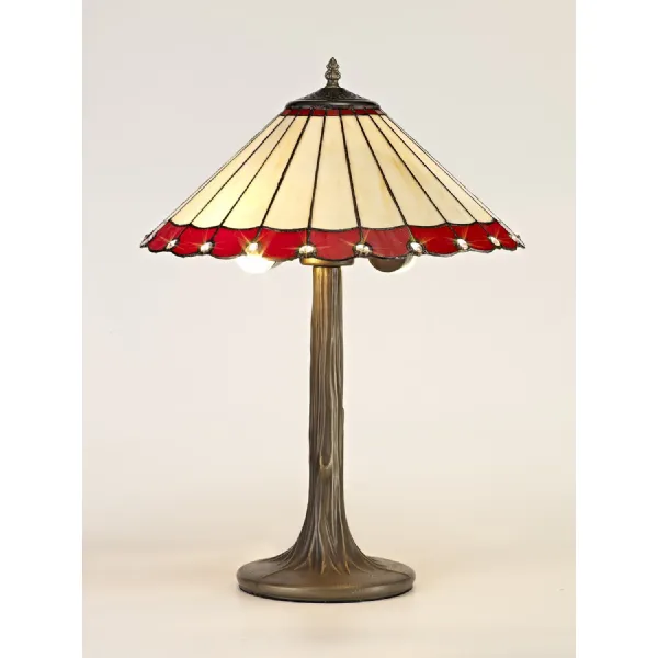 Ware 2 Light Tree Like Table Lamp E27 With 40cm Tiffany Shade, Red Cream Crystal Aged Antique Brass