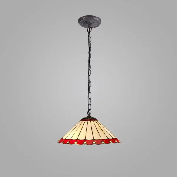 Ware 1 Light Downlighter Pendant E27 With 40cm Tiffany Shade, Red Cream Crystal Aged Antique Brass