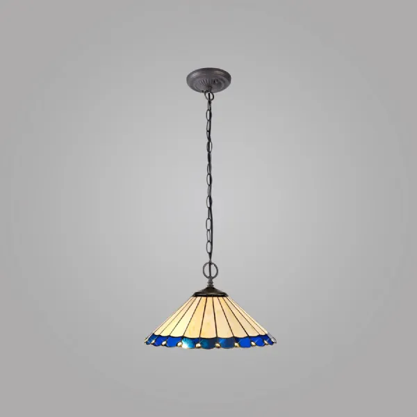 Ware 2 Light Downlighter Pendant E27 With 40cm Tiffany Shade, Blue Cream Crystal Aged Antique Brass