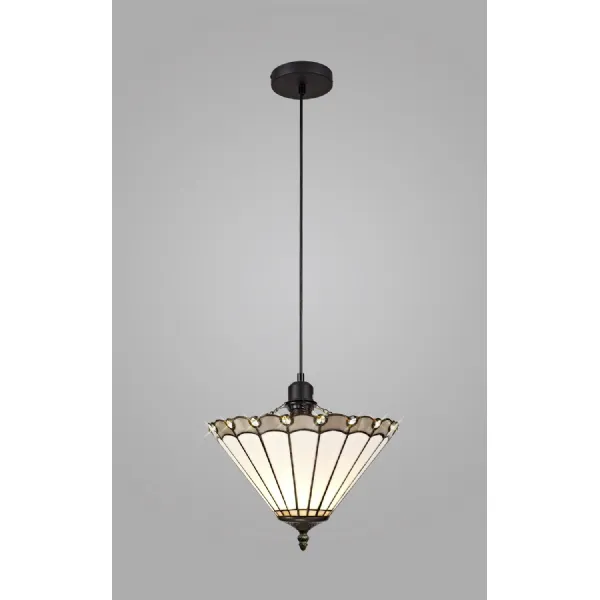 Ware 1 Light Uplighter Pendant E27 With 30cm Tiffany Shade, Grey Cream Crystal Black