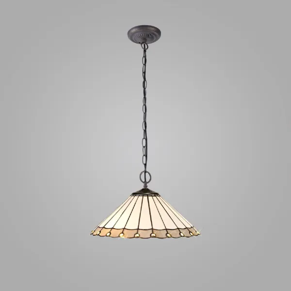 Ware 2 Light Downlighter Pendant E27 With 40cm Tiffany Shade, Grey Cream Crystal Aged Antique Brass