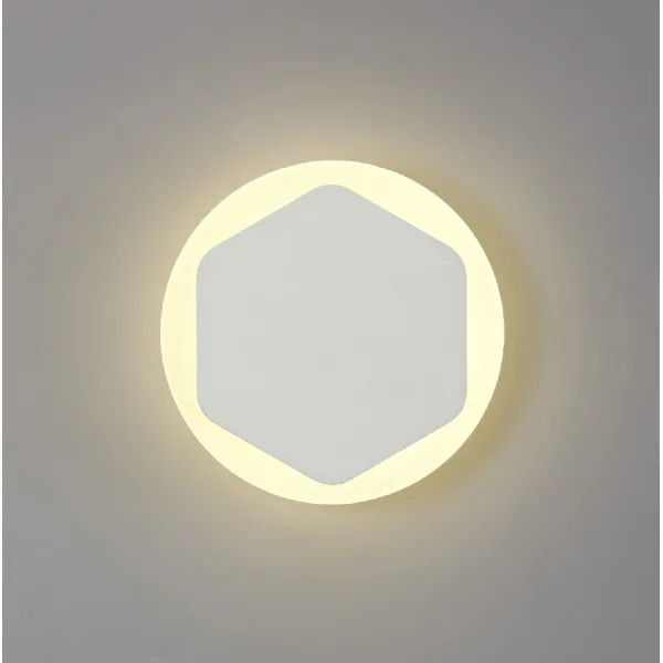 Edgware Magnetic Base Wall Lamp, 12W LED 3000K 498lm, 15 19cm Vertical Hexagonal Centre, Sand White Round Acrylic Frosted Diffuser