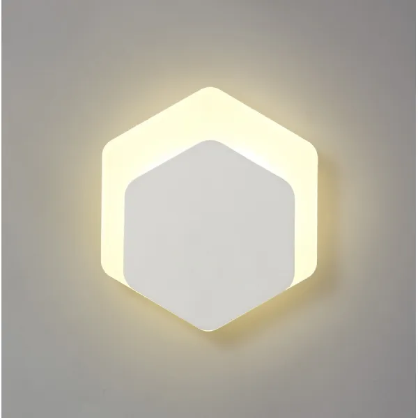 Edgware Magnetic Base Wall Lamp, 12W LED 3000K 498lm, 15 19cm Vertical Hexagonal Bottom Offset, Sand White Acrylic Frosted Diffuser