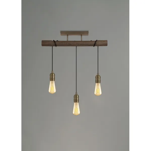 Sheerness Flush Ceiling, 3 x E27, Medium Oak Antique Brass