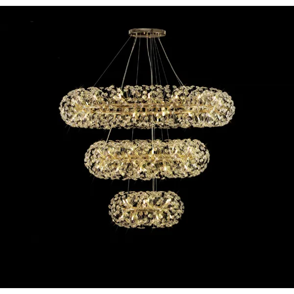 French Gold Crystal 3 Tier Pendant 74 Light G9 Bulbs