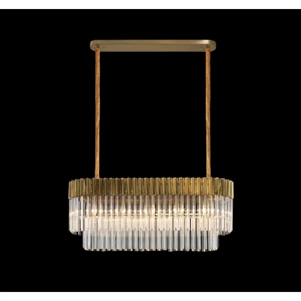 Brass Clear Sculpted Glass 100 x 32cm Rectangular Pendant