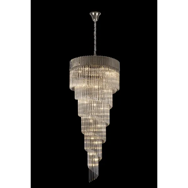 Nickel Clear 90cm 31 Light E14 7 Tier Sculpted Glass Pendant