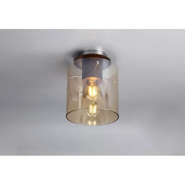 Islington Round Ceiling Flush, 1 Light Flush Fitting E27, Mocha Amber Glass