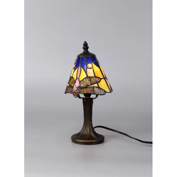 Hitchin Tiffany Table Lamp, 1 x E14, Black Gold, Blue Orange Crystal Shade