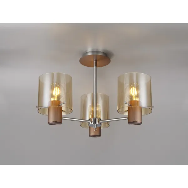 Islington Semi Flush Light, 3 x E27, Mocha Amber Glass