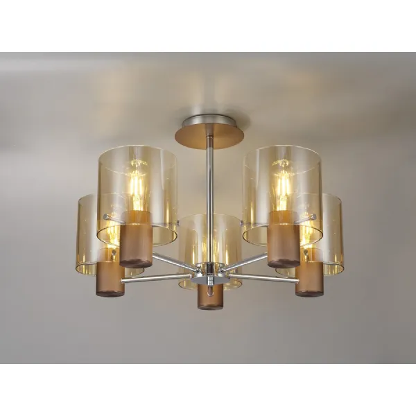Islington Semi Flush Light, 5 x E27, Mocha Amber Glass