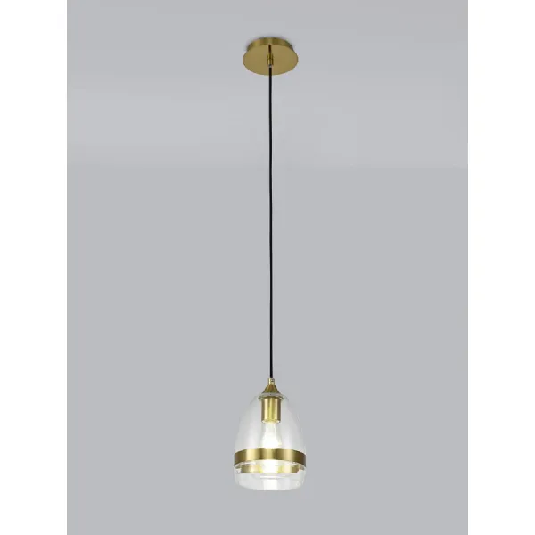 Salisbury Pendant 15cm Cone, 1 x E27 (Max 20W), Aged Brass And Clear