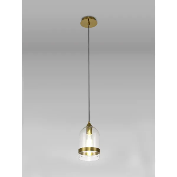 Salisbury Pendant 15cm Dome, 1 x E27 (Max 20W), Aged Brass And Clear