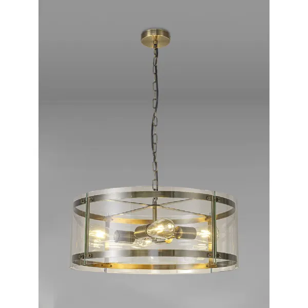 Midhurst Pendant, 4 Light E27, Antique Brass