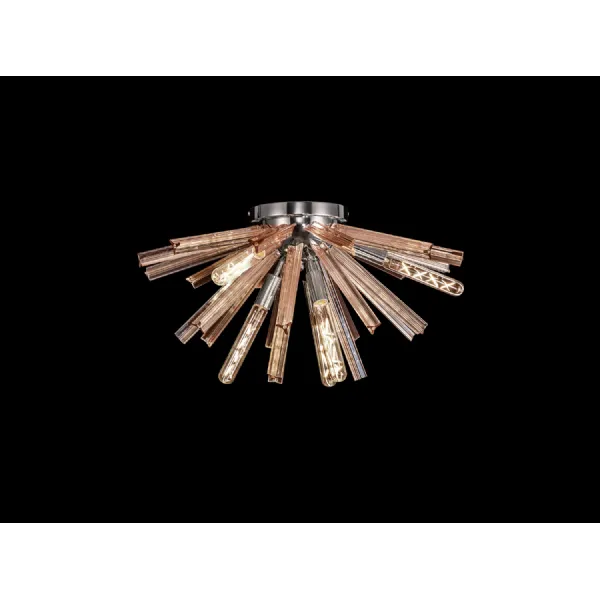 Dalston 6 Light E14, Semi Flush Polished Nickel Champagne Gold Glass