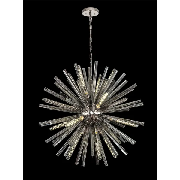 Dalston 16 Light E27, Round Pendant Polished Nickel Smoke Glass