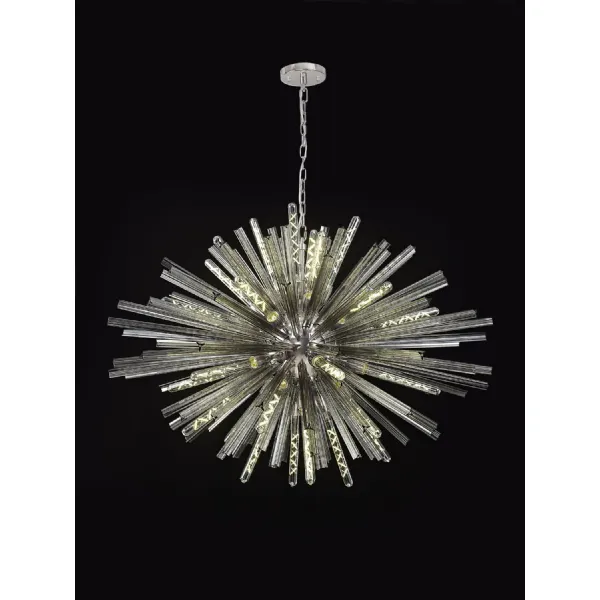 Dalston 32 Light E27, Oval Pendant Polished Nickel Smoke Glass, Item Weight: 25kg