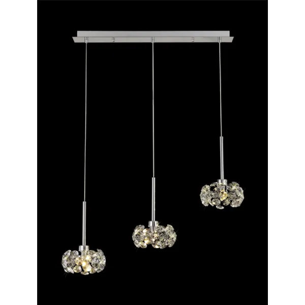 Chrome 3 Light G9 2m Linear Pendant with Crystal Shades