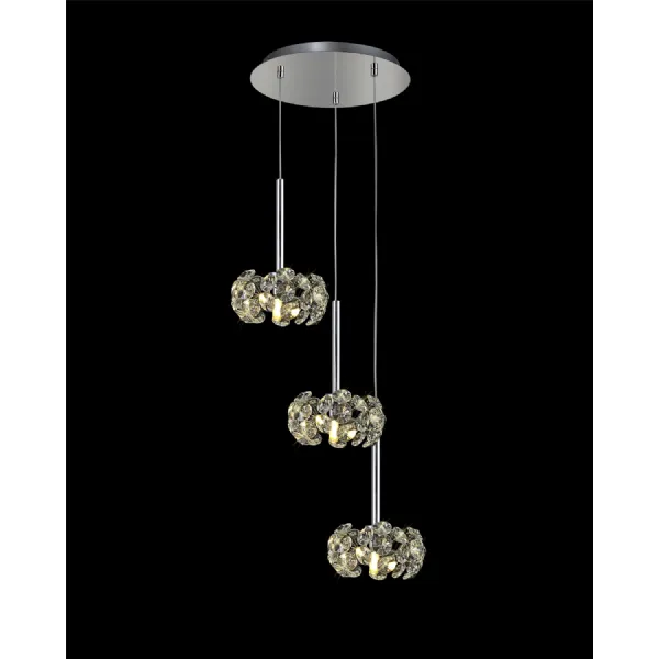 Chrome 3 Light G9 2m Round Pendant Crystal Shade IP20