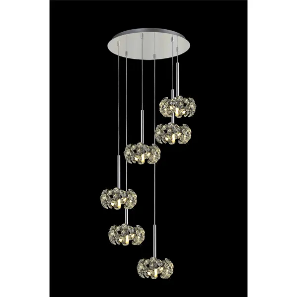 Polished Chrome 2.5m 6 Light Multiple Pendant Crystal Shades