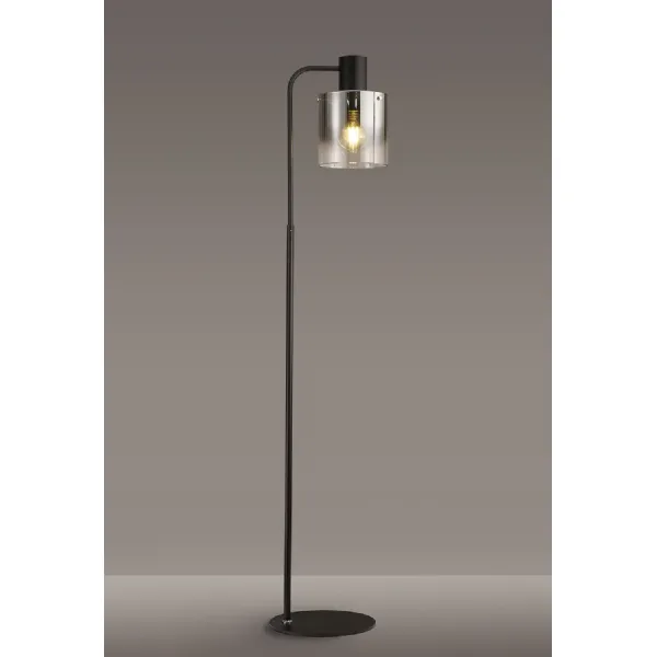 Black Chrome Large 1 Light Floor Lamp Smoke Fade Glass Shade
