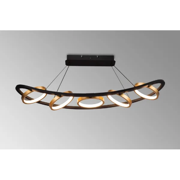 Caterham Linear Pendant, 5 Ring, 36W LED, 3200K, 2200lm, Satin Black Gold, 3yrs Warranty