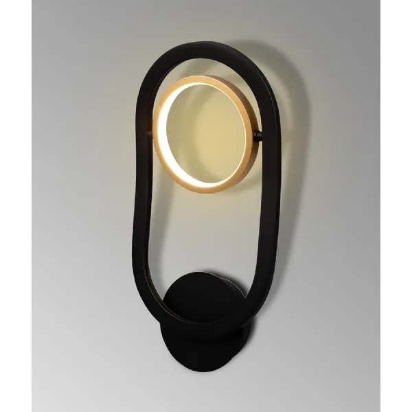 Caterham Wall Lamp, 1 Ring, 8W LED, 3200K, 440lm, Satin Black Gold, 3yrs Warranty