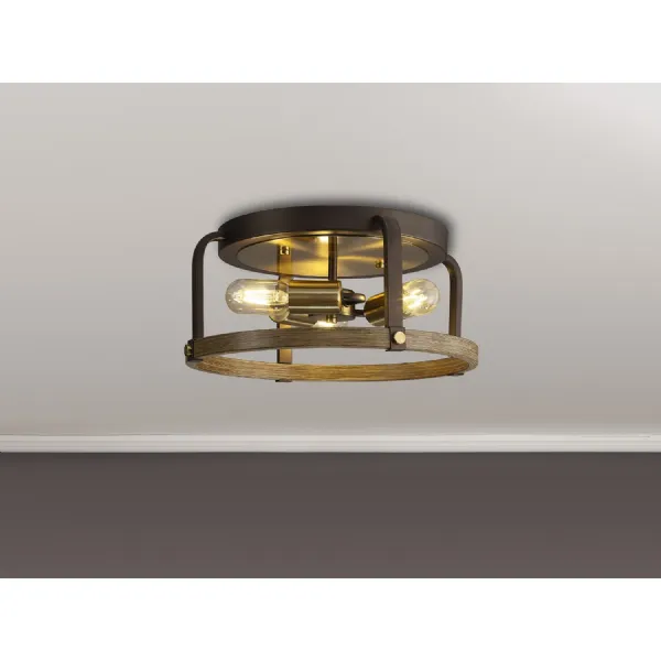 Hastings Flush Round 3 Light E27, Antique Bronze Brown Oxide Wood