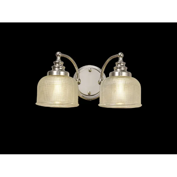 Edenbridge Switched Wall Lamp 2 Light E27 Polished Nickel Prismatic Glass