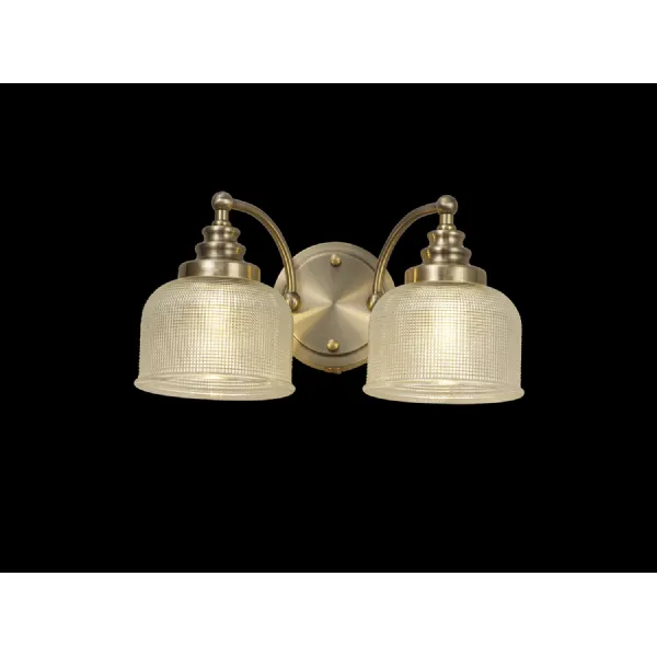 Edenbridge Switched Wall Lamp 2 Light E27 Antique Brass Prismatic Glass