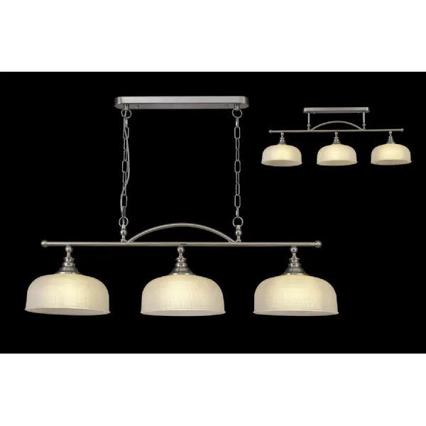Edenbridge Semi Flush Pendant Bar, 3 Light Adjustable E27, Satin Nickel Frosted Glass