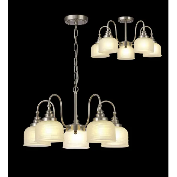 Edenbridge Semi Flush Pendant, 5 Light E27, Satin Nickel Frosted Glass