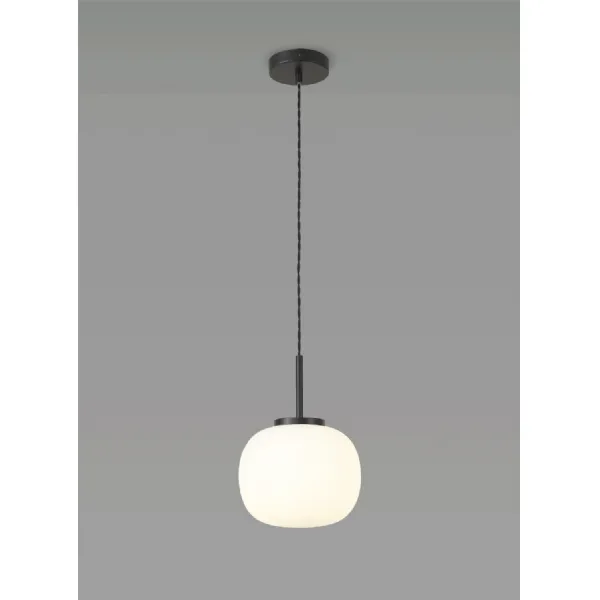 Sevenoaks Small Oval Ball Pendant 1 Light E27 Matt Black Suspension With Frosted White Glass Globe