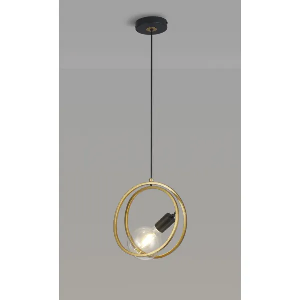 Battersea Double Ring Single Pendant, 1 Light E27, Matt Black Painted Gold, G95 120 Lamp Recommended