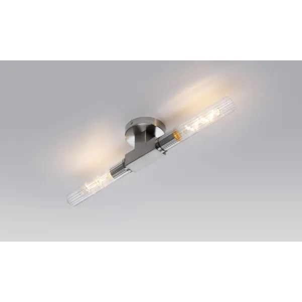 Kent 2 Light Wall Ceiling, E27, IP44, Satin Nickel