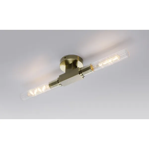 Kent 2 Light Wall Ceiling, E27, IP44, Antique Brass