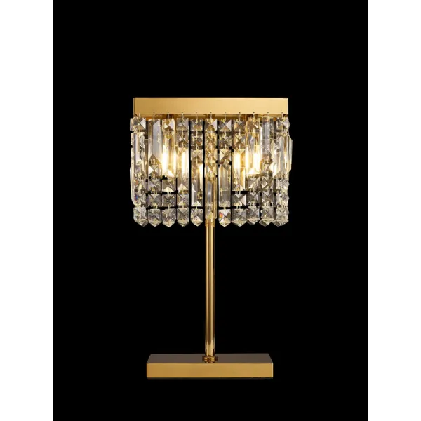 Boreham 30x10cm Rectangular Table Lamp, 2 Light E14, Gold Crystal