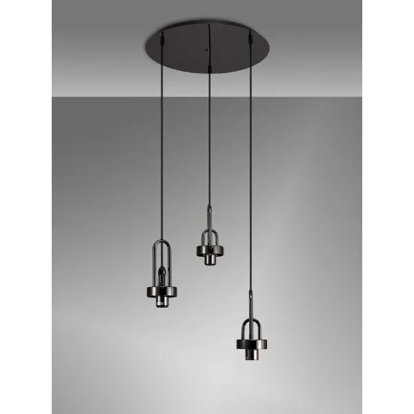 Epsom 2m Round Suspension Kit, 3 x E27, Black Chrome Matt Black
