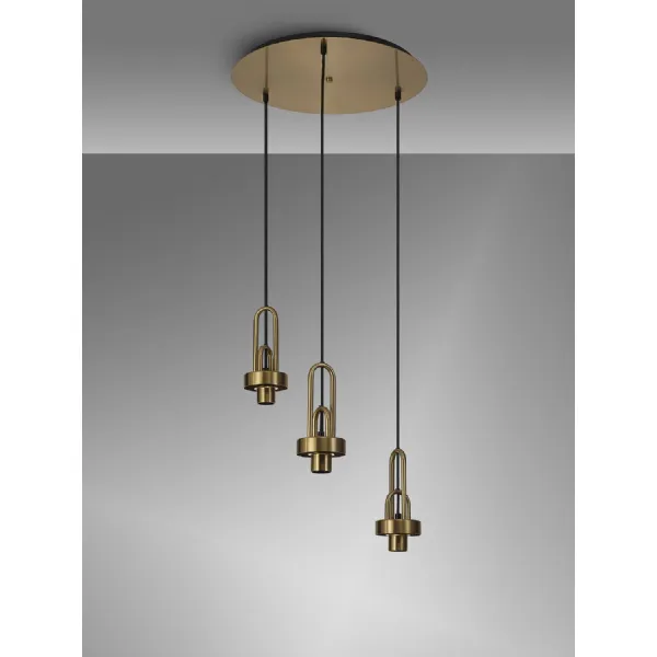 Epsom 2m Round Suspension Kit, 3 x E27, Brass Gold Matt Black