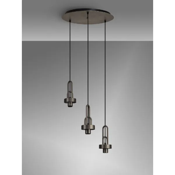 Epsom 2m Round Suspension Kit, 3 x E27, Antique Silver Matt Black