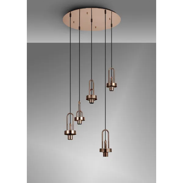 Epsom 2.5m Round Suspension Kit, 5 x E27, Copper Matt Black