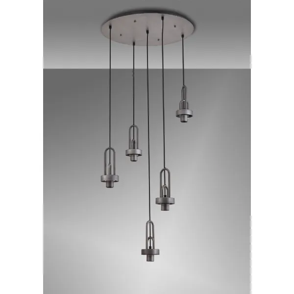 Epsom 2.5m Round Suspension Kit, 5 x E27, Aged Pewter Matt Black