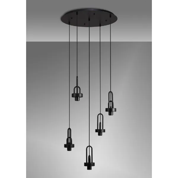 Epsom 2.5m Round Suspension Kit, 5 x E27, Matt Black